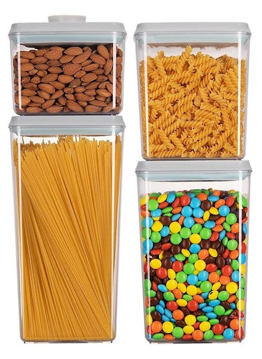 4 Pieces BPA-Free Airtight Storage Container Set, Transparent Canisters for Pantry Organization and Bulk Dry Food Storage