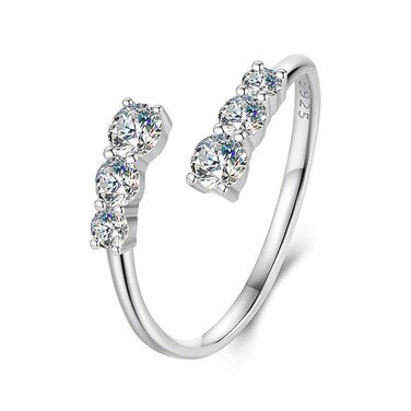 S925 Sterling Silver Shining Moissanite Open Adjustable Ring(MSR068-E)