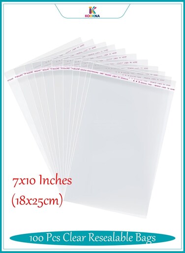 100Pcs Clear Resealable Bags, Self-Sealing Cellophane Packaging Bags, Transparent Plastic Pouches for Freshness Preservation, Cello Sleeves for Bakery and Product Showcasing (18x25cm)