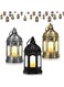 Aowin Candle Lantern Ramadan Decorations,Vintage Led Lantern Mini Night Light Table Lamps Crafts Hanging Lantern Holiday Party Home Decor,Eid Mubarak Decor (Set of 3 Silver Black Gold)