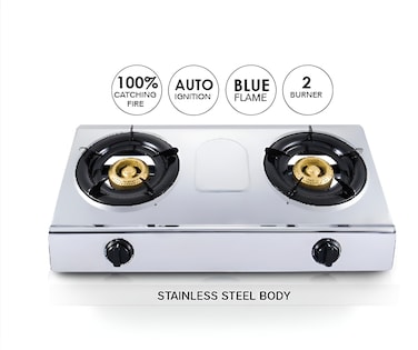 2 Burner Gas Stove with Auto Ignition &ndash; Stainless Steel Body, Blue Flame Burners, High-Efficiency Design for Home Kitchen
