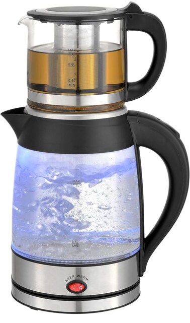 Homotronics Electric Tea Maker Kettle 1.7L with High Borosilicate Glass with Blue LED Display, Auto Shut-Off & Boil-Dry Protection – Glass Teapot Kettle with Infuser for Tea, Coffee & Hot Water