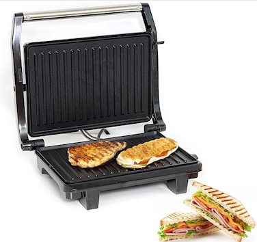 Contact Grill Maker &ndash; Non-Stick Plates, Stainless Steel Body, Cool Touch Handles   Power &amp; Ready Indicators   Overheat Protection   Electric Sandwich &amp; Panini Press Grill