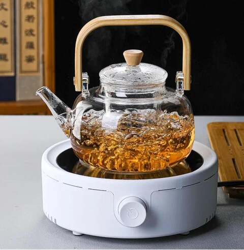 Homotronics Borosilicate Glass Teapot 1000ml with Glass Infuser & Bamboo Handle  Kettle – Elegant Clear Glass Teapot for Loose Leaf, Flower, and Herbal Tea