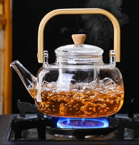 Homotronics Borosilicate Glass Teapot 1000ml with Glass Infuser & Bamboo Handle  Kettle – Elegant Clear Glass Teapot for Loose Leaf, Flower, and Herbal Tea