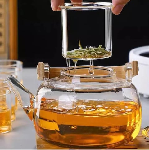 Homotronics Borosilicate Glass Teapot 1000ml with Glass Infuser & Bamboo Handle  Kettle – Elegant Clear Glass Teapot for Loose Leaf, Flower, and Herbal Tea