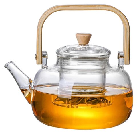 Homotronics Borosilicate Glass Teapot 1000ml with Glass Infuser & Bamboo Handle  Kettle – Elegant Clear Glass Teapot for Loose Leaf, Flower, and Herbal Tea