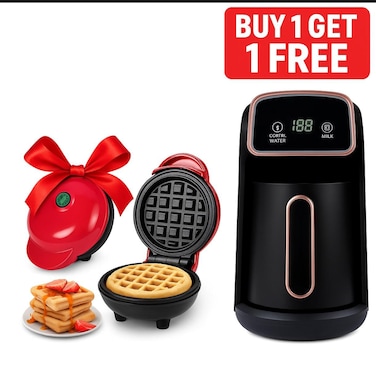 Turkish Coffee Maker with Smart Touch + FREE Mini Waffle Maker &ndash; Electric Coffee Pot for Arabic &amp; Turkish Coffee, Fast Heating, Non-Stick Coating