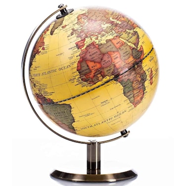 Antique Globe with Bronze Base &ndash; 10 Inch Vintage World Globe 360&deg; Rotating Map, Decorative Modern Desk Globe for Home Office, Educational Geography Globe for Students &amp; Adults