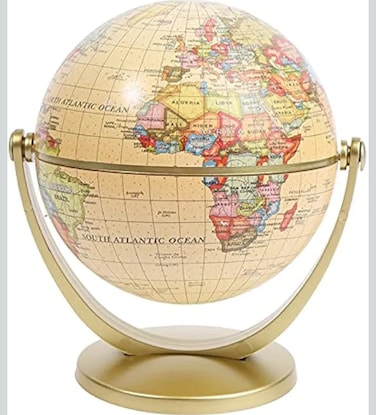 Mini Vintage World Globe with Wooden Stand &ndash; Educational Desktop Globe for Kids &amp; Adults, Home &amp; Office Decor, Geography Learning Globe for Schools, Teachers, Students, and Travel Lovers

