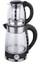 2 in1 Glass Electric Tea Maker with Electric Kettle 2200W, UK Strix Controller, German Glass Technology, Stainless Steel Clear Transparent