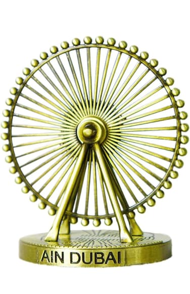 Ain Dubai Ferris Wheel Model &ndash; Premium Golden Metal Souvenir of Dubai Eye &ndash; 360&deg; Rotating Miniature Landmark  for Home Office Decor, Travel Gift, UAE Souvenir Decoration