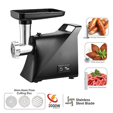 
Electric Meat Grinder with Reverse Function 2000W with 3 Cutting Plates 3MM 5MM 7MM Metal Gears, Reverse Function, Stainless Steel Blade for Kitchen Appliance
