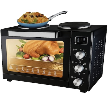 45L Electric Oven with Dual Hot Plates &ndash; 1700W Countertop Toaster Oven for Baking, Grilling, Roasting &ndash; Adjustable Thermostat, Fast Heating