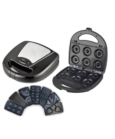 7 in 1 Multi-Function Sandwich Maker &ndash; 1000W Non-Stick Snack Maker with Detachable Plates for Waffle Maker, Donut Maker, Sandwiches, Grilled Snacks &amp; Cookies &ndash; Indicator Lights, Easy Clean