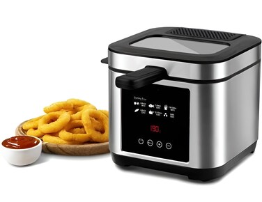 Digital Deep Fryer 2.5L &ndash; 1200W Electric Fryer with LED Touch Screen, Overheat Protection, 2-Hour Timer, Stainless Steel Body, Removable Lid &amp; Viewing Window   Home Kitchen Oil Fryer