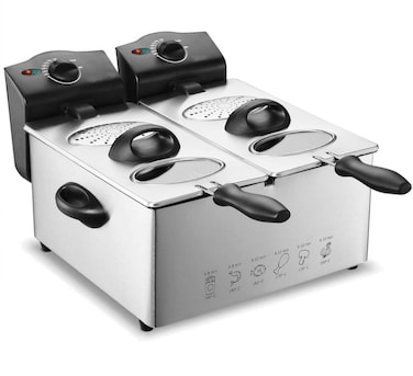Double Deep Fryer 6L &ndash; Stainless Steel Dual Basket Electric Fryer with Viewing Window Lid, Adjustable Temperature &amp; Timer, Removable Oil Tank