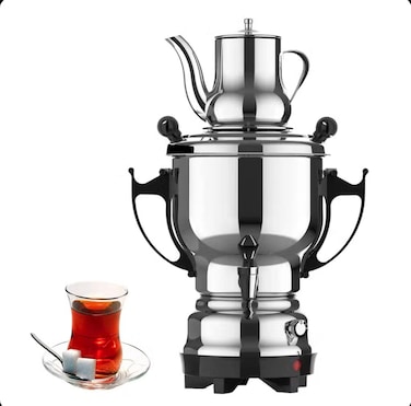 Electric Samovar Tea Kettle with Temperature Control &amp; Water Faucet &ndash; 3.5L Stainless Steel Boiler + 0.8L Teapot   Cool-Touch Handle, Adjustable Heat &ndash; Perfect for Tea
