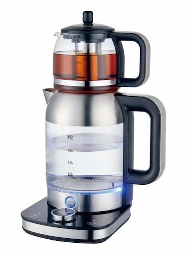 Electric Tea Maker &ndash; 2.0L Glass Kettle + 1.0L Teapot with Stainless Steel Filter   Dual Layer Base, Keep Warm Function, Stylish Durable Design