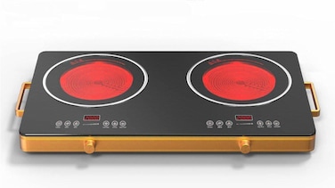 Double Infrared Cooktop Double Burner 7000W &ndash;  Portable Electric Stove with Ceramic Heating, Digital LED Display, 4-Hour Timer, Dual Infrared Hot Plate for Fast,  Tabletop Cooking
