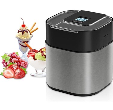Electric Ice Cream Maker 1.5L Double Isolation Bowl with LCD Display and Timer Function, Ready in 25 Min, Portable Ice Cream Machine for Home, Ideal for Ice Cream Yogurt &amp; Dessert