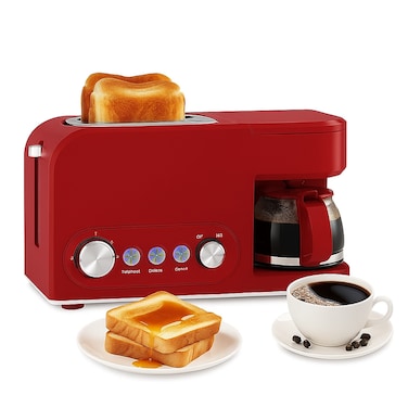 Breakfast Maker 2 Slice Toaster &amp; Coffee Maker &ndash; Compact Toaster &amp; Built-in Coffee Maker   All-in-One Appliance with Reheat, Defrost &amp; Cancel Functions   Fast &amp; Easy Breakfast Solution
