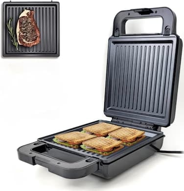4 Slice Grill Maker Panini Press&ndash; Heavy Duty Non-Stick Sandwich Grill with Floating Lid, Drip Tray &amp; Cool Touch Handle &ndash; Electric Press for Grilled Sandwiches
