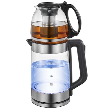 2 in 1 Electric Glass Kettle &amp; Tea Maker &ndash; 2200W Fast Boil with UK Strix Controller, German Glass, Stainless Steel Base, Transparent Design for Home &amp; Office