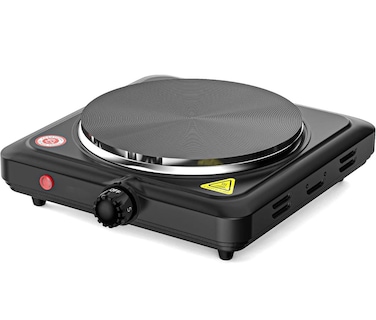 Single Electric Hot Plate Burner Cooktop Infrared with Adjustable Temperature Control &ndash; 1500W Burner Stove, Overheat Protection, Auto Thermostat, Non-Slip Rubber Feet for Safe