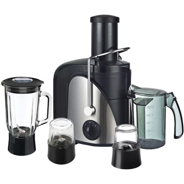 4 in 1 Juicer Blender Grinder Combo &ndash; 1.5L Food Processor with Juicing, Blending, Grinding &amp; Chopping   Large Smoothie Jar &amp; Dry Mill Cup &ndash; Stainless Steel &amp; Black Kitchen Appliance