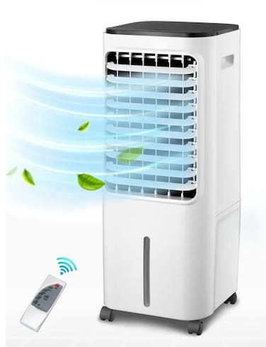 Portable Air Cooler 12L &ndash; Evaporative Cooling Fan with 3 Speeds, Ionizer, Remote Control, Auto Swing, 7.5H Timer, Honeycomb Cooling Pads, Energy Efficient for Home &amp; Office &ndash; White
