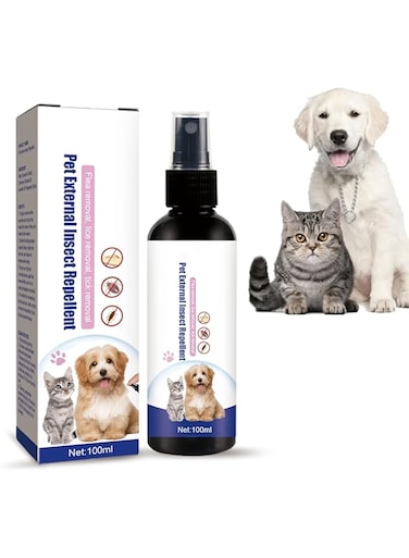 Xiquzal Pet External Insect Repellent, 100ml Pet Anti-Flea Spray, Effectively Repels Fleas, Lice &amp; Tick, Natural Pets Deworming Spray, for Dogs, Cats and Pets Home (01)