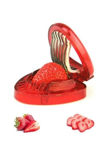 Red Strawberry Slicer, Multi-Use Fruit, Veg Cutter, Stainless Steel Blade, Kitchen Fruit and Vegetabl Tool.