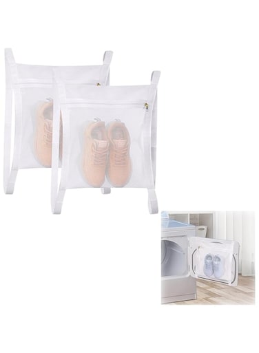 2Pcs Sneaker Wash &amp; Dry Net Bag Set, 15.7x13.8 Inch Large HoneyComber Mesh Bags with Zipper and Strap Laundry Reused Bag Tool for Shoes, Clothing