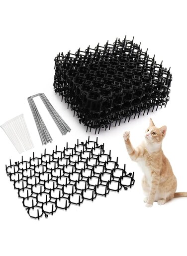 Loiisgy 12 Pack 8 x 6 Inch Cat Fecal Mat Sets (Include 12 Spikes &amp; 20 Straps), Cat Repellent Outdoor Mat Cats Dogs Plastic Mats, Square Cat Deterrent for Counters