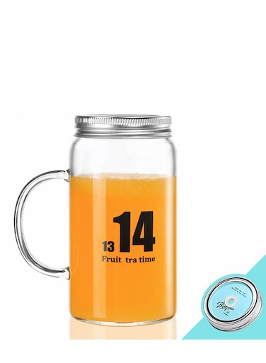 Glass Mug Drinking Bottle Jar with Handles Reusable Glass Water Bottle Wide Mouth Clear Drinking Glass Bottle with Colored Lids for Juicing Water Tea 16 Oz