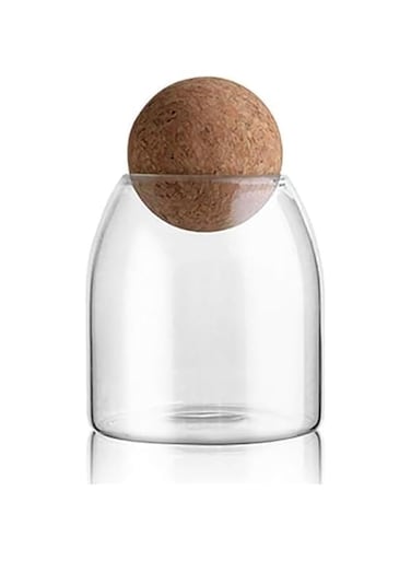 2 pcs Glass Storage Container with Ball Cork, Cute Decorative Organizer Bottle Canister Jar with Air Tight Wood Lid for Food, Coffee, Candy, Bathroom Apothecary Cotton Swab Qtip Holder (500ml(17 oz))