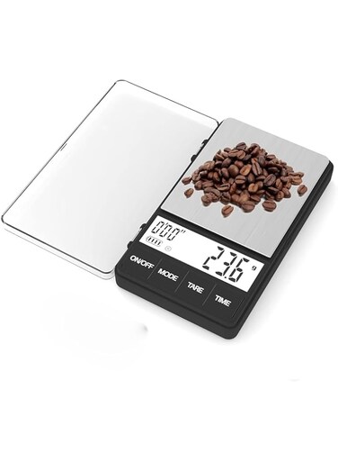 NALACAL Espresso Scale, Mini Digital Scale, 1000g x 0.1g Small &amp; Thin Travel Coffee Scale, Grams and Ounces, with Large Backlit LCD Stainless Steel Pocket Food Scale Drip Tray Pulling Scale