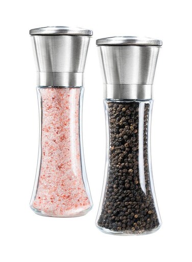 Salt Jar Container Pepper Mill Grinder Silver/Clear