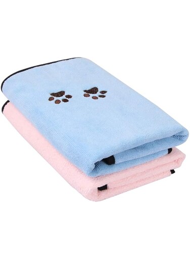 Wipela Pet Dog Cat Microfiber Drying Towel Ultra Absorbent Great for Bathing and Grooming (2-Pack)