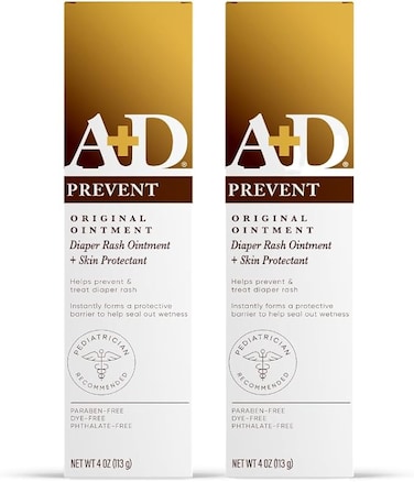 A+D Original Diaper Rash Ointment, Baby Skin Protectant With Lanolin and Petrolatum, Seals Out Wetness, Helps Prevent Diaper Rash, 4 Ounce Tube (Pack of 4), Packaging May Vary
