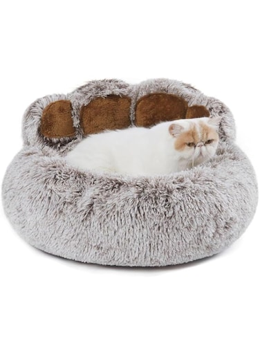 NeoStyle Calming Dog and Cat Bed,Indoor High Cushion Dog Bed, Round Fluffy Pet Bed, Cozy Plush Cuddly Dog Bed, Cute Cartoon Soft Bed, Size for Puppies and Cats(Grey, M(56 * 56 * 15cm))