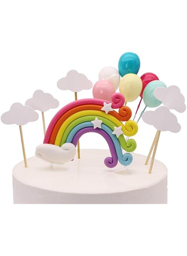 KASTWAVE Cake Decoration, Rainbow Cloud Balloon Shape Cupcake Insert Card, Suitable For Children's Baby Welcome Party, Birthday Wedding Party Cake Decoration (15PCS)