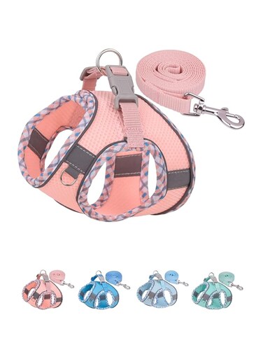 SWIUKPHE Dog Harness for Small Medium Dogs No Pull, Puppy Harness and Leash Set, Easy Walk Dog Harness for Walking, Running, Training, Small Dog Harness, Medium Dog Harness, Pink, XXS