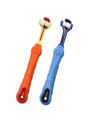 Pet Toothbrush,3 Sided Pet Toothbrush Tartar Teeth Care Dog Cat Cleaning Mouth (2 Pack）