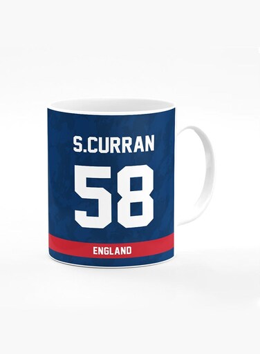 Designer Printed Coffee Mug with Heavy Duty Handle 11oz Ceramic Personalised Gift Mugs Cup [Microwave Safe &amp; Dishwasher Proof ] - Cricket Player - Sam Curran, Jersey Number - 58