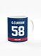 Designer Printed Coffee Mug with Heavy Duty Handle 11oz Ceramic Personalised Gift Mugs Cup [Microwave Safe &amp; Dishwasher Proof ] - Cricket Player - Sam Curran, Jersey Number - 58