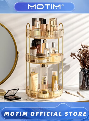 360 Rotating Makeup Organizer Rotating Display Stand for Bedroom Bathroom Vanity (3 Tiers)