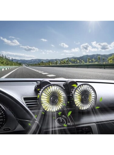 Padom 5V Dual-Head Car Cooler Fan, Portable Vehicle Fan Vehicle Mounted USB Fan Electric Fan 360 Degree Rotation Auto Cooling Car Fan Desk Fan with 3 Speed Strong Wind for Car Dashboard Home Office