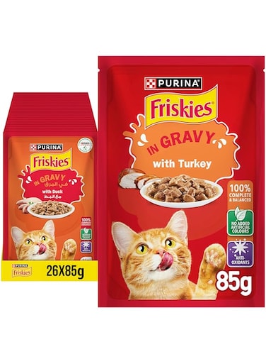 Friskies Purina Turkey Chunks In Gravy Wet Cat Food Pouch 85G (26 Pouches)